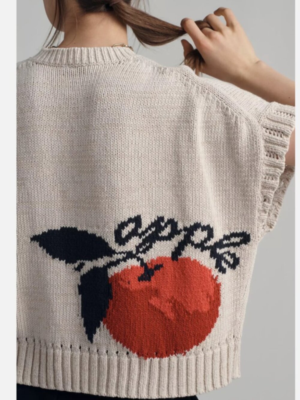 Anthropologie Maeve Short-Sleeve Veggie Motif Graphic Sweater Apples L NWT - Picture 5 of 5